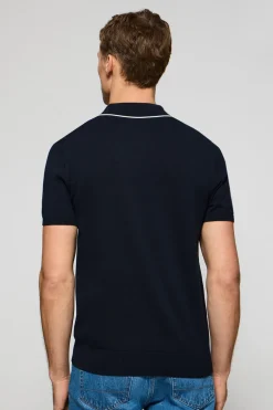Polo azul marino de punto con botones y bordado Rigby Go