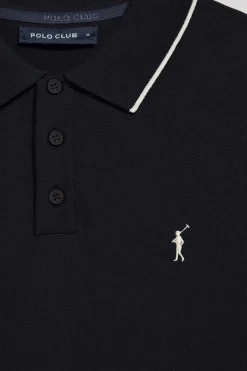 Polo azul marino de punto con botones y bordado Rigby Go