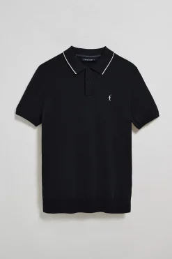 Polo azul marino de punto con botones y bordado Rigby Go