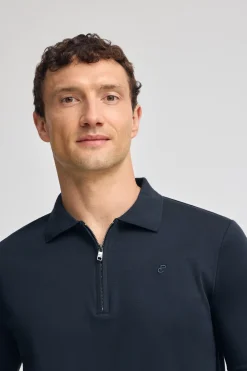 Polo azul marino Esko con cremallera y monograma bordado