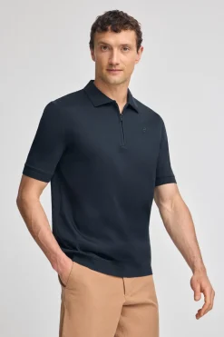 Polo azul marino Esko con cremallera y monograma bordado