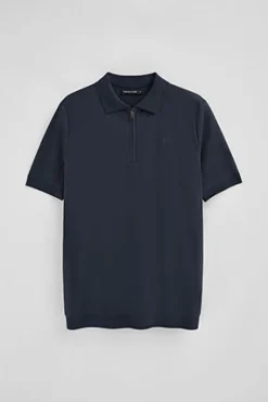 Polo azul marino Esko con cremallera y monograma bordado