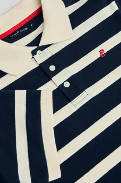 Polo azul marino Genova de rayas con monograma bordado