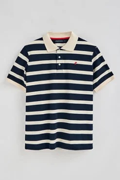 Polo azul marino Genova de rayas con monograma bordado