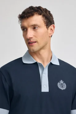 Polo azul marino Morfeo de manga corta con detalle náutico