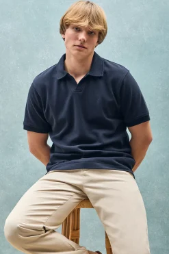 Polo azul marino Pascal sin botones con monograma bordado