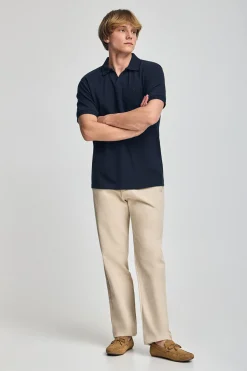 Polo azul marino Pascal sin botones con monograma bordado