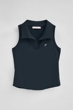Polo azul marino sin mangas con monograma bordado