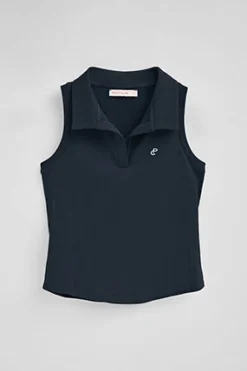 Polo azul marino sin mangas con monograma bordado