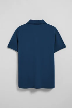 Polo azul índigo de manga corta y tres botones con logo bordado Rigby Go