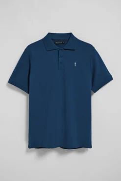 Polo azul índigo de manga corta y tres botones con logo bordado Rigby Go