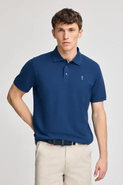 Polo azul índigo de piqué de manga corta y bordado Rigby Best