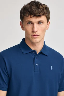 Polo azul índigo de piqué de manga corta y bordado Rigby Best