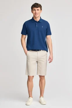 Polo azul índigo de piqué de manga corta y bordado Rigby Best