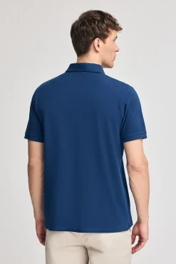 Polo azul índigo de piqué de manga corta y bordado Rigby Best