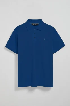 Polo azul índigo de piqué de manga corta y bordado Rigby Best