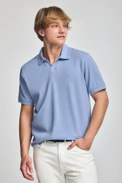 Polo azul Pascal sin botones con monograma bordado