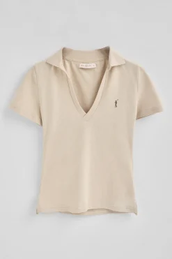 Polo beige de algodón y lino sin botones con bordado Rigby Go
