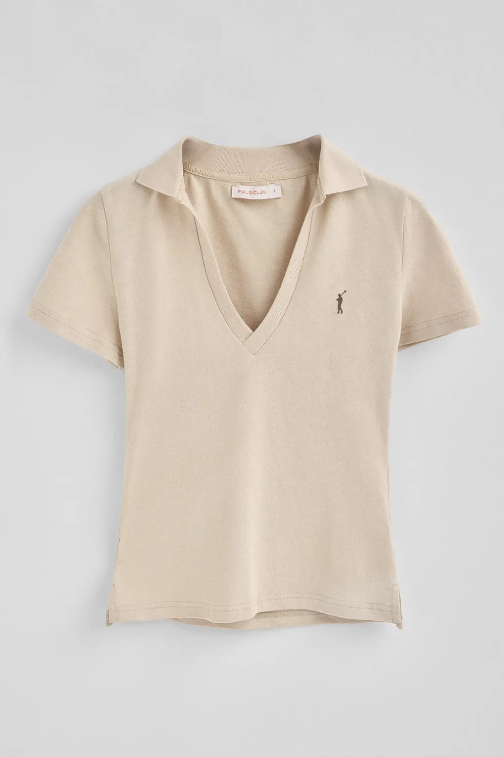 Polo beige de algodón y lino sin botones con bordado Rigby Go