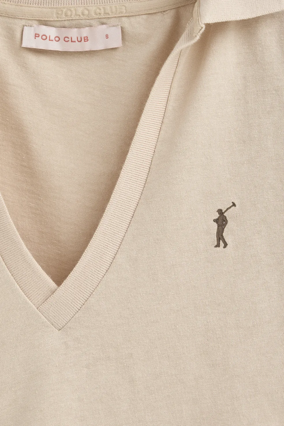 Polo beige de algodón y lino sin botones con bordado Rigby Go