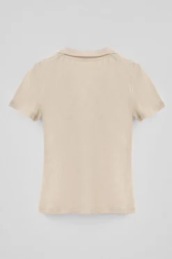 Polo beige de algodón y lino sin botones con bordado Rigby Go