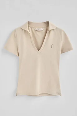 Polo beige de algodón y lino sin botones con bordado Rigby Go