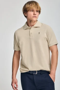 Polo beige de manga corta y tres botones con logo bordado Rigby Go