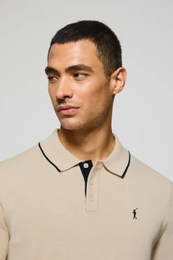 Polo beige de punto con botones y bordado Rigby Go