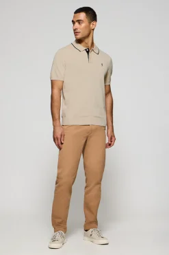 Polo beige de punto con botones y bordado Rigby Go