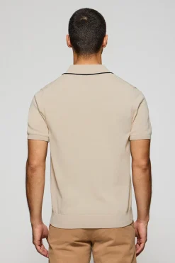 Polo beige de punto con botones y bordado Rigby Go