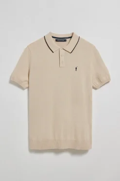 Polo beige de punto con botones y bordado Rigby Go
