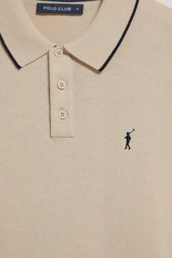 Polo beige de punto con botones y bordado Rigby Go
