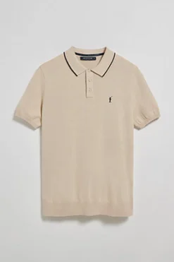 Polo beige de punto con botones y bordado Rigby Go