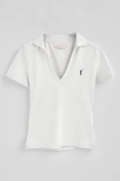 Polo blanco de algodón y lino sin botones con bordado Rigby Go
