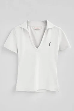 Polo blanco de algodón y lino sin botones con bordado Rigby Go