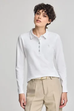 Polo blanco de manga larga de algodón y bordado Rigby Best