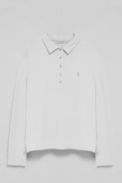 Polo blanco de manga larga de algodón y bordado Rigby Best