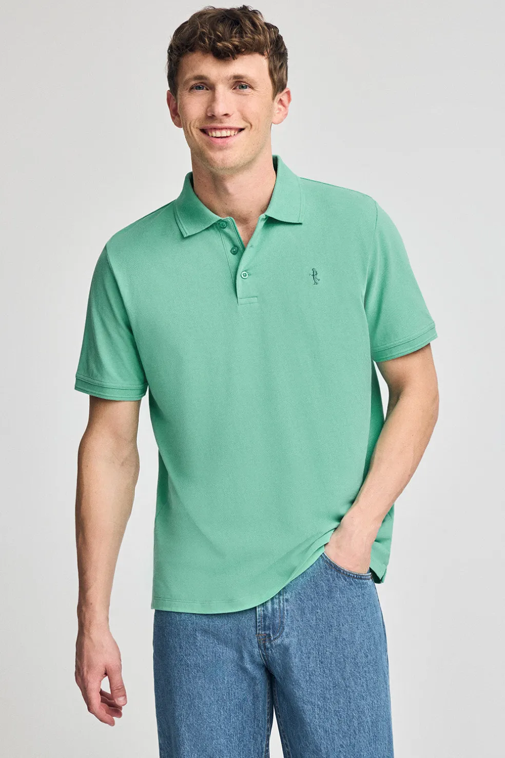 Polo color aguamarina de piqué de manga corta y bordado Rigby Best