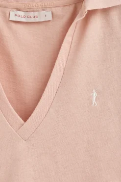 Polo color maquillaje de algodón y lino sin botones con bordado Rigby Go