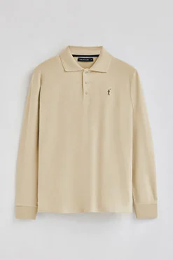Polo color marfil de manga larga de tres botones y bordado Rigby Go