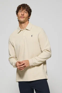 Polo de manga larga beige con dos botones y logo Rigby Go