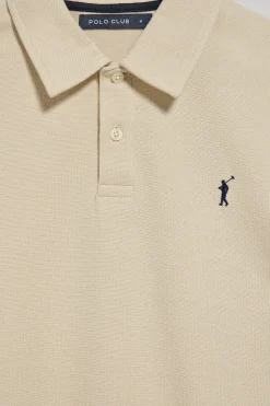 Polo de manga larga beige con dos botones y logo Rigby Go