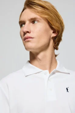 Polo de manga larga de tres botones en blanco con logo Rigby Go