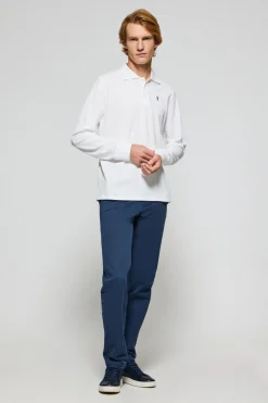 Polo de manga larga de tres botones en blanco con logo Rigby Go