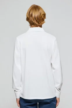Polo de manga larga de tres botones en blanco con logo Rigby Go
