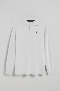 Polo de manga larga de tres botones en blanco con logo Rigby Go