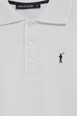 Polo de manga larga de tres botones en blanco con logo Rigby Go