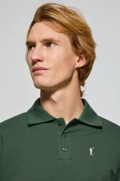 Polo de manga larga de tres botones en verde con logo Rigby Go