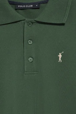 Polo de manga larga de tres botones en verde con logo Rigby Go