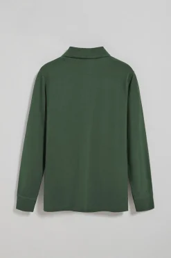Polo de manga larga de tres botones en verde con logo Rigby Go